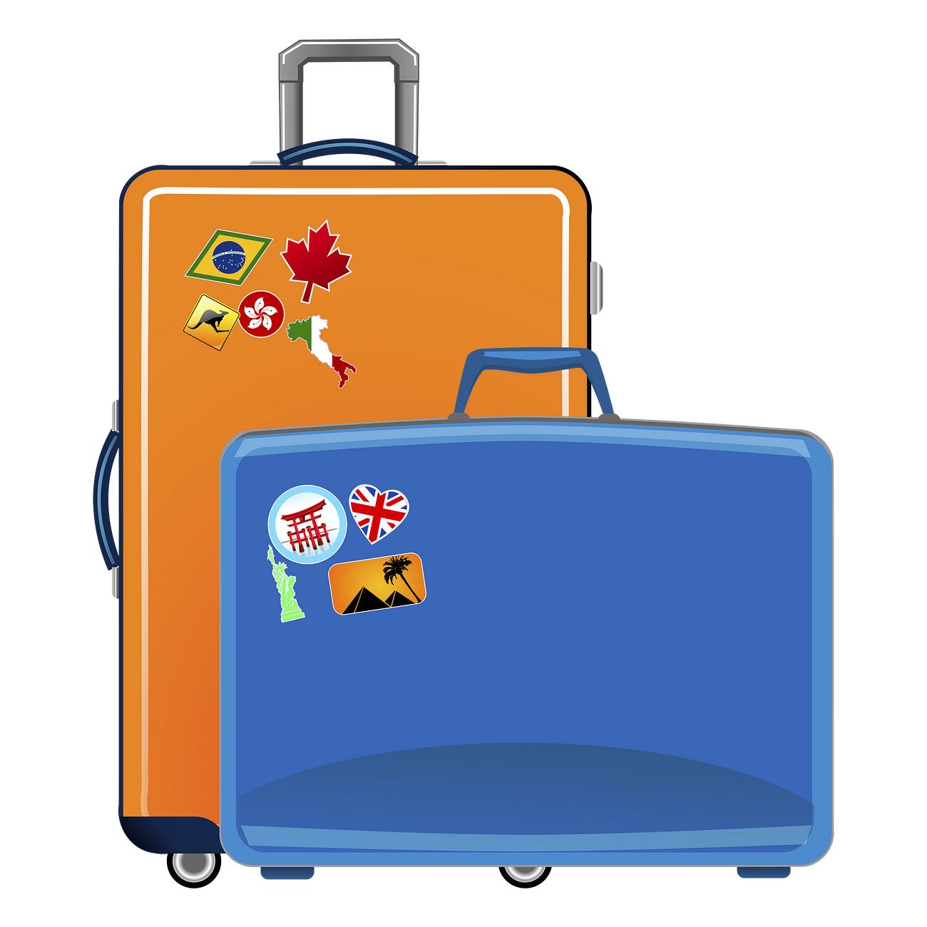 Tourist suitcases png sticker, transparent